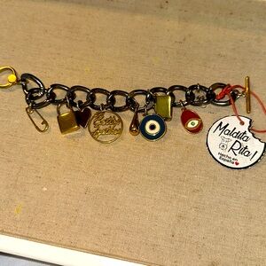 Maldita Rita Dark gray GRAFFITI gold charms NWT